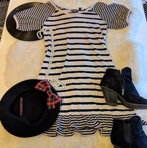 Eclipse Striped ruffle short sleeve tunic dress
